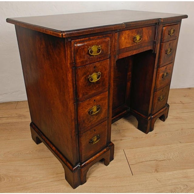 18th Century Style Walnut Knee Hole Writing Desk with Key and Lock, 1930 For Sale - Image 3 of 18