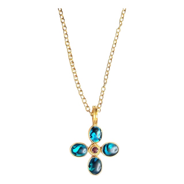 Blue Abalone Garnet Necklace For Sale