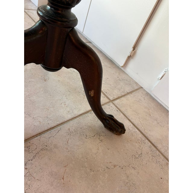 Brown Vintage Hand Carved Tripod Pie Crust Wood Accent Table in the Manner of Chippendale For Sale - Image 8 of 16