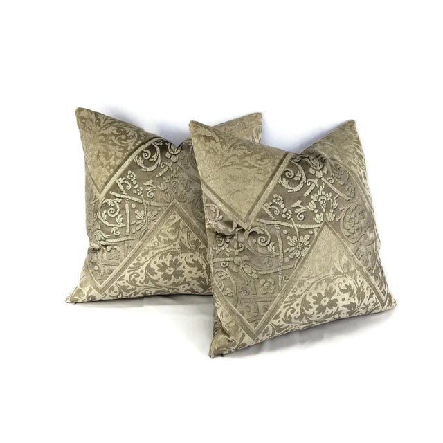 Mid-Century Modern Brunschwig & Fils Mainard Damask in Beige and Silver Pillow Cover - 20” X 20” For Sale - Image 3 of 6