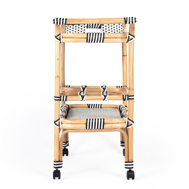 Selena 34.5 in. W Rectangular Rattan 2 Tier Mobile Removeable Top Bar Cart with Bottle Holders, Smooth White For Sale In Chicago - Image 6 of 9