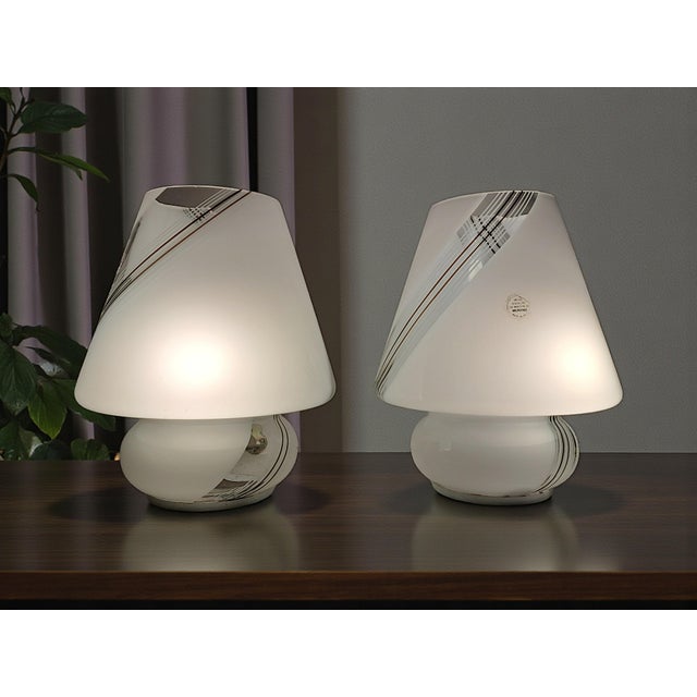 1970s Mushroom Table Lamps in Murano Glass, 1970s, Set of 2 For Sale - Image 5 of 10