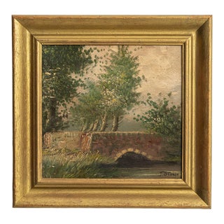 1930s Belgium Green Wood Painting For Sale