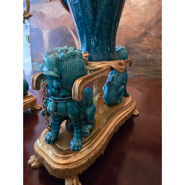 Antique Chinese Porcelain Bronze Clock Set For Sale - Image 14 of 16