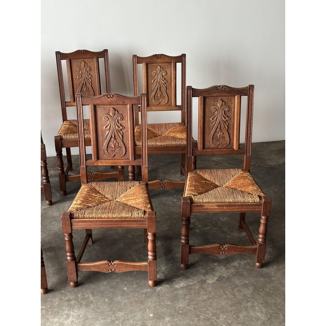 Early 20th Century French Carved Oak Rush Seat Dining Chairs, Set of 8 For Sale - Image 18 of 18