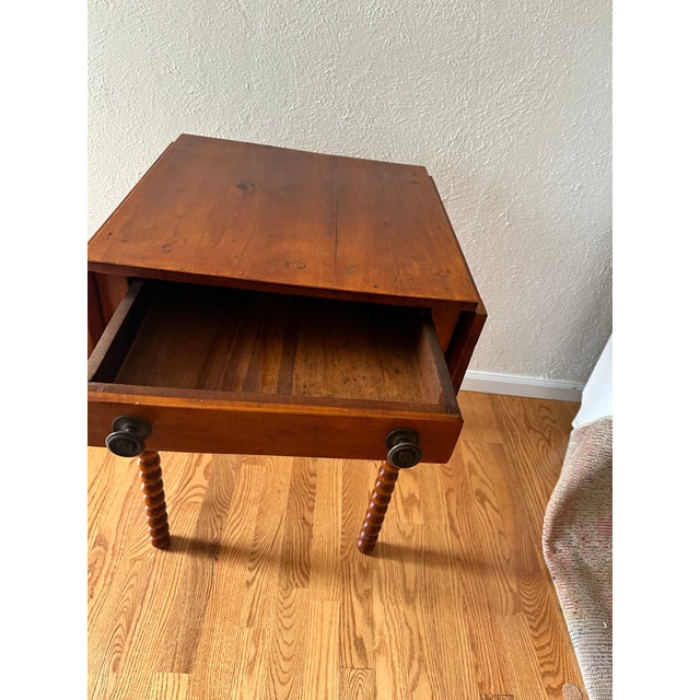 Antique English Hand-Constructed Cherry Drop Leaf Side/Work Table With Bobbin Legs For Sale - Image 12 of 15