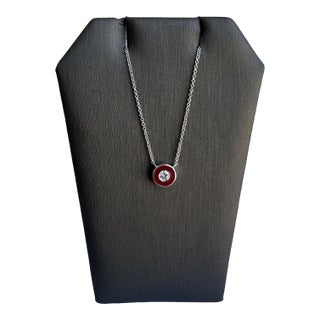 Diamond and Red Enamel Necklace in 14kt White Gold - 0.13ctw Diamond, Adjustable For Sale