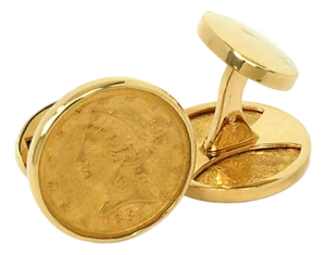 Pair of 22k Gold 1883 Coins Cufflinks in 14k Yellow Gold Round Frame