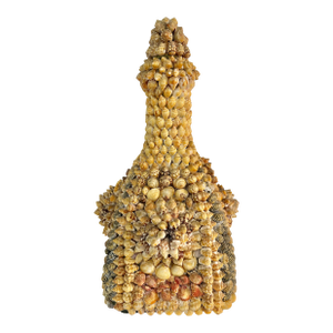 “Vintage Mid-Century Shell-Encrusted Decanter or Memory Bottle – Folk Art Coastal Grotto Shellwork.”