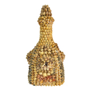 Vintage Mid-Century Shell-Encrusted Decanter or Sailors Valentine Memory Bottle – Folk Art Coastal Grotto Shellwork. For Sale