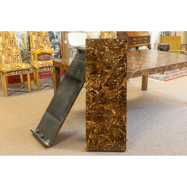 Wood Vintage 1970s Burlwood Style Brown Laminate Parsons Dining Table With Leaves For Sale - Image 7 of 7