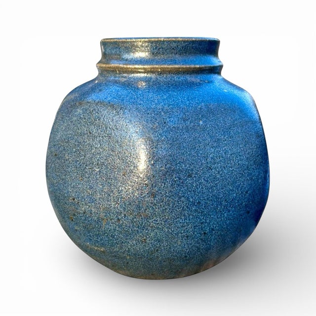 Late 20th Century Blue Octagonal Studio Pottery Vase For Sale - Image 4 of 6