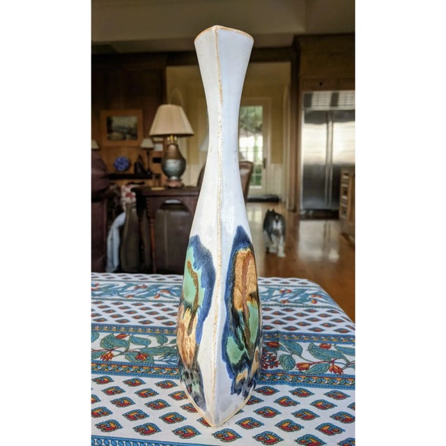 Vintage Studio Art Pottery Drip Glaze Sculptural Vase Signed Hoffman For Sale In Charlotte - Image 6 of 9