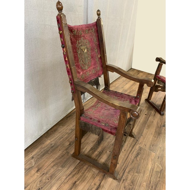 Spanish Pair of 17th Century Spanish Style Friar Fraileros Carved Accent Arm Chairs For Sale - Image 3 of 6