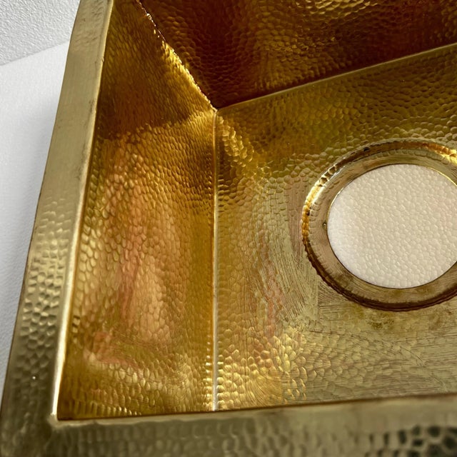 Farmhouse Country Square Brass Hammered Finish Drop-In Sink & Brass Drain For Sale - Image 10 of 10