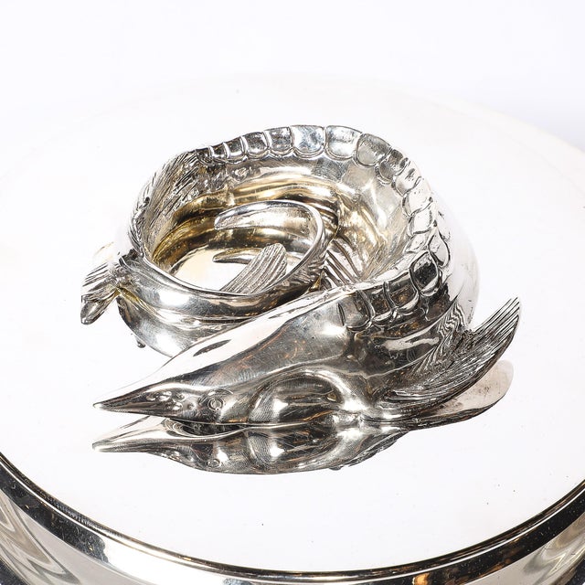 Silver Mid-Century Silver Plate & Glass Caviar Service With Sculptural Sturgeon Handle For Sale - Image 8 of 18