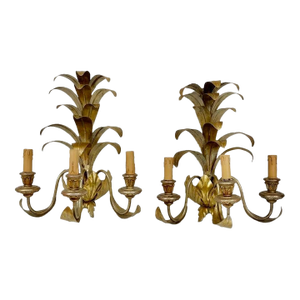 Pair of Vintage Gilt Metal Pineapple Wall Sconces