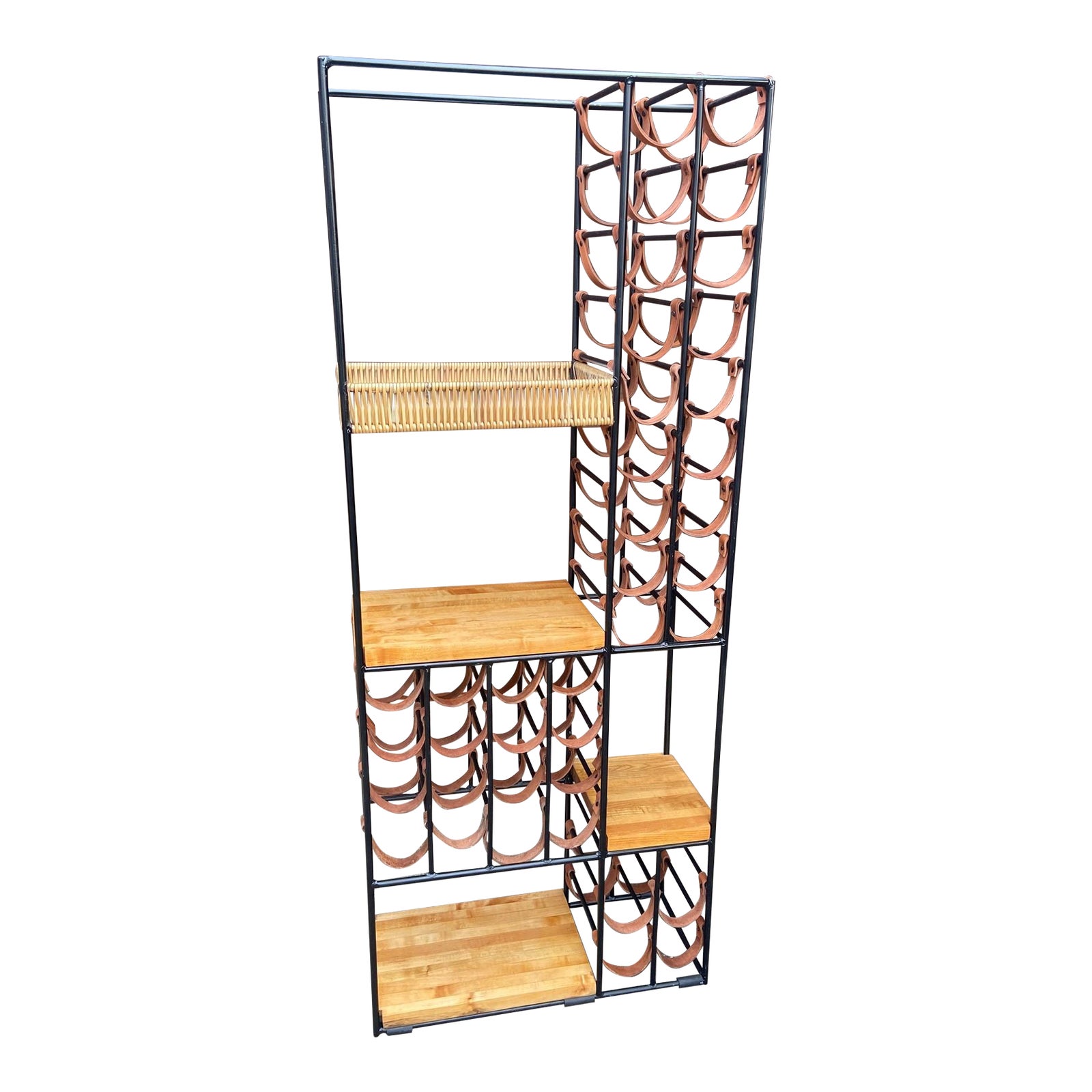 MidCentury Large Arthur Umanoff Iron and Leather Wine Rack Chairish