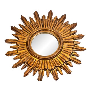 French Starburst Sunburst Gilded Wood Mirror, 1960s For Sale