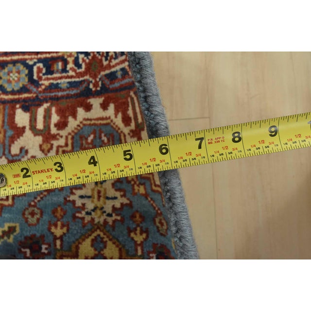 Heriz Runner 2’7” X 8’1” Blue Wool Tribal Hand-Knotted Oriental Rug For Sale - Image 10 of 12