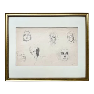 Vintage Original Drawing Study of Faces Beautiful Women by Bette C.1930