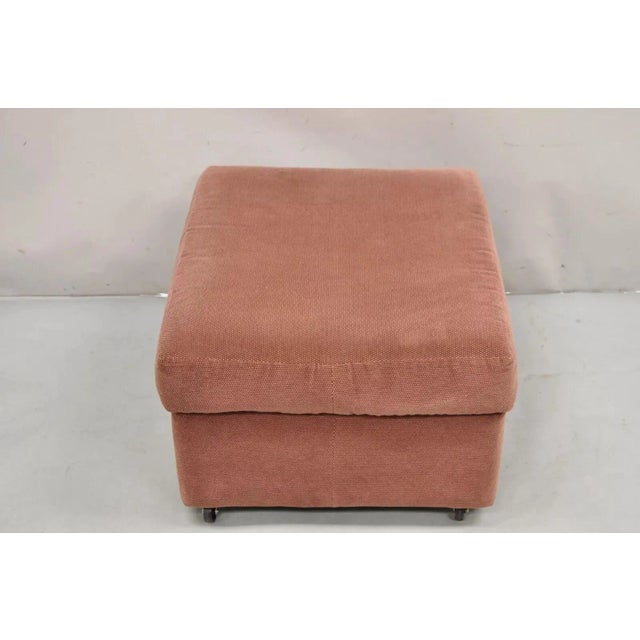 Late 20th Century Vintage Thayer Coggin Modern Upholstered Mauve Color Ottoman on Wheels For Sale - Image 10 of 11
