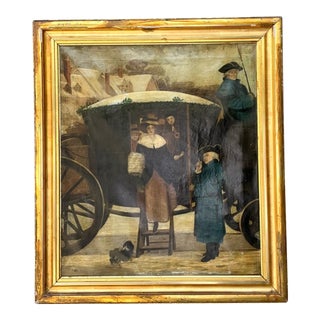 Vintage Framed Carriage Scene Oil Painting For Sale
