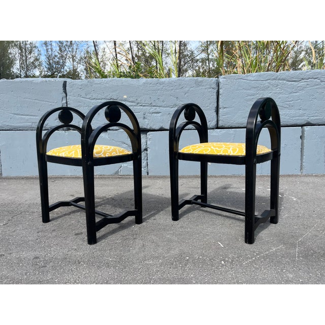 1930s Pair of Original Art Deco Stools, Ottoman, Wood, Black, Yellow For Sale - Image 11 of 16