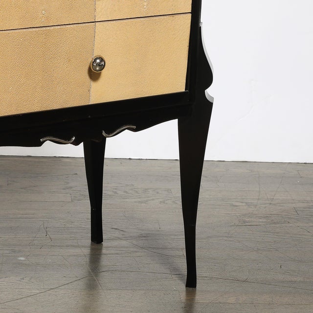 Art Deco Directoire Style Ebonized Nightstands W/Shagreen Fronts & Mirrored Tops For Sale - Image 15 of 18