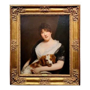 Sir William Beechey-Young Lady Holding a Spaniel Dog-18th Century Oil Painting