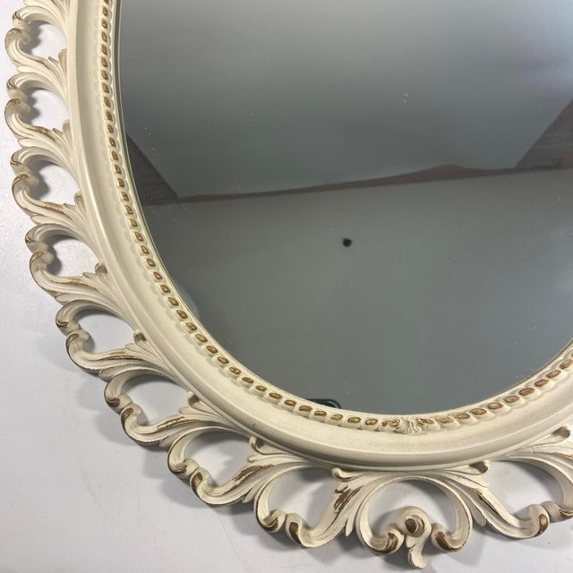 Vtg 1964 Syroco White Oval Acrylic Mirror Gold Accent French Provincial 25 x 18 This vintage 1964 Syroco 4910 white oval...