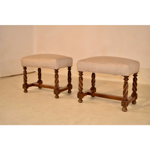 French Provincial Pair of 19th Century French Walnut Upholstered Stools For Sale - Image 3 of 8