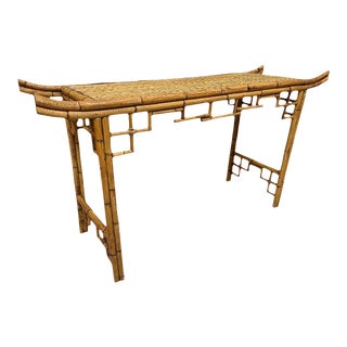 Bamboo Chinoiserie Pagoda Console Table For Sale