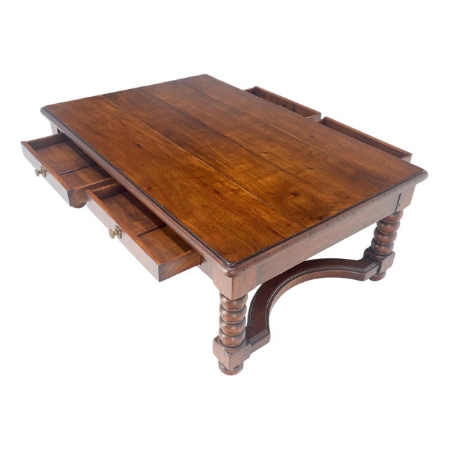 Heavy Large 30x54 Spanish Colonial Solid Mahogany Italian Coffee Table w/ Drawer For Sale