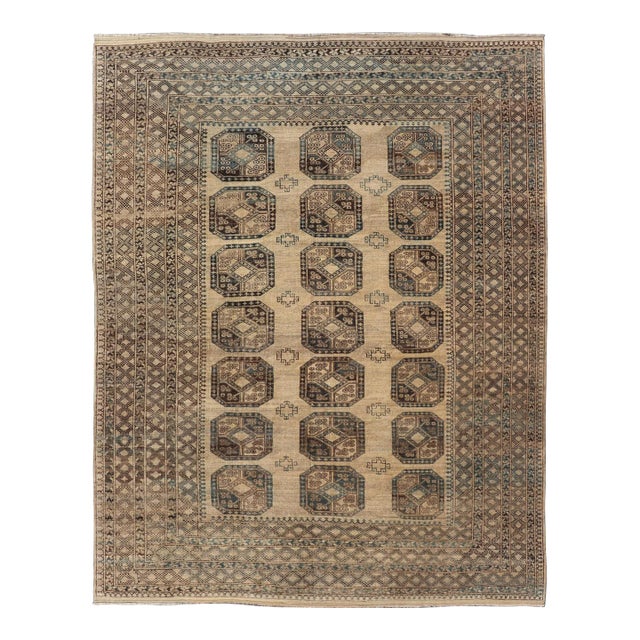 Antique Ersari Rug Sophisticated Medallion Patterns in Earthy Tones 8'7 X 11'10 For Sale