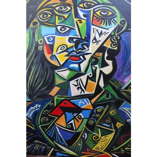 "Girl Nude" Contemporary Cubist Style Figurative Acrylic Modernistic Painting After Pablo Picasso, Circa 1980 For Sale - Image 6 of 8