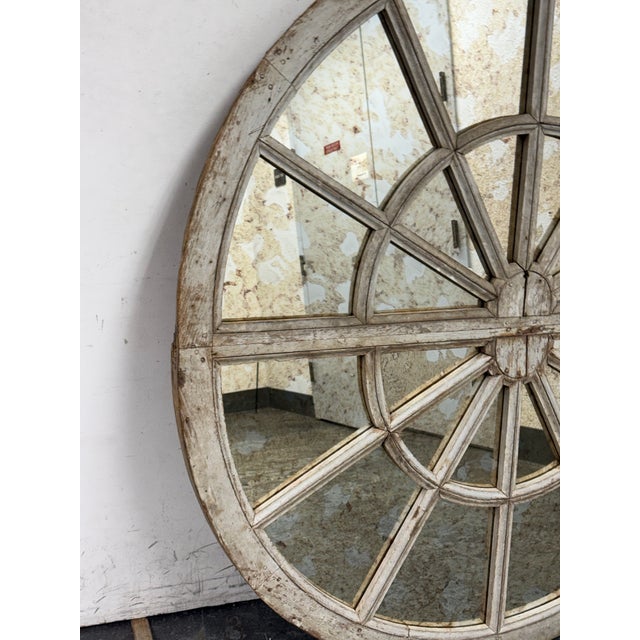 Wood Antique Radial Paned Mirror For Sale - Image 7 of 12