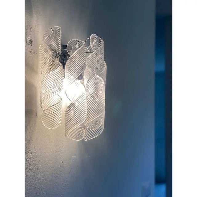 Set of 4 transparent “ricci” murano glass wall sconces in mazzega style wall lights transparent vintage “curls” wall...
