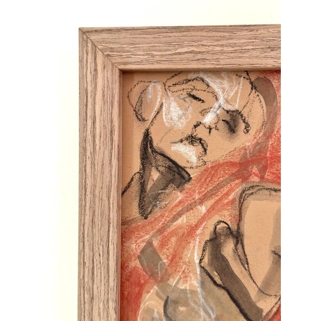 Figurative Figurative Drawing : Gorgeous Abstract / Figurative Wood Newly Framed Conte Drawing by Erica Everage- For Sale - Image 3 of 8