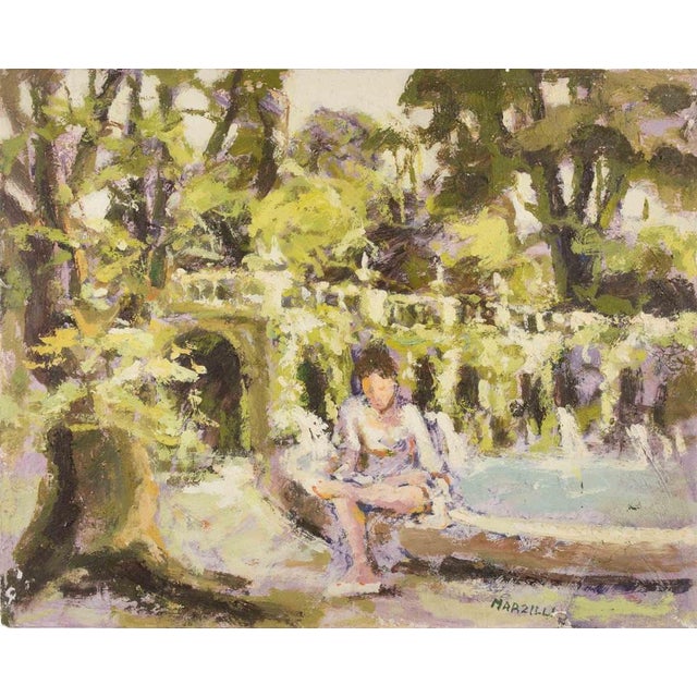 Franco Marzilli, Ballerina in the Park, Oil Painting, 1970s For Sale - Image 6 of 6