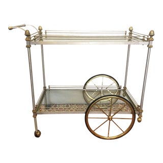 Vintage Brass & Steel Bar Cart For Sale