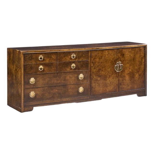Thomasville Mid Century Burlwood and Brass Credenza For Sale