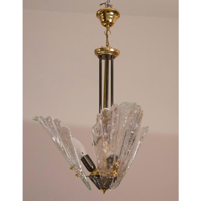 Transparent 1970s Murano Chandelier With 3 Leaves Iridescent in Murano Glass For Sale - Image 8 of 12