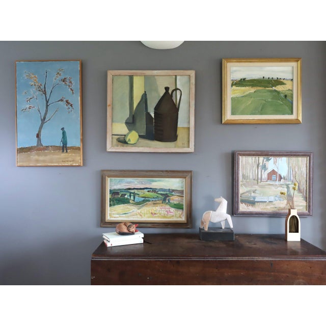 1957 Mid-Century Modern 'Jug & Lemon' Vintage Original Still Life Oil Painting, Framed For Sale - Image 12 of 13