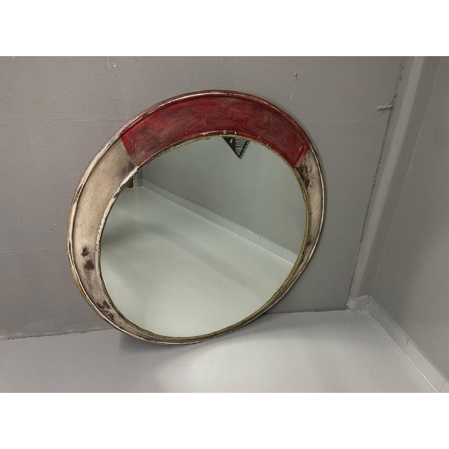 Vintage Industrial Round Mirror with Metal Frame For Sale - Image 4 of 15