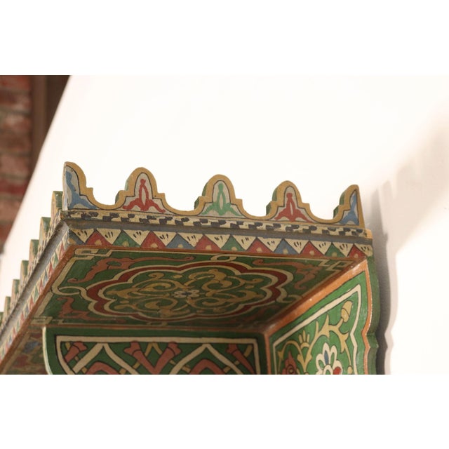 Vintage Moroccan Hand Painted Wall Mounted Three Tiered Spice Shelf / Bracket For Sale - Image 9 of 14