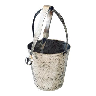 Hammered Silver Ice Bucket With Tongs For Sale