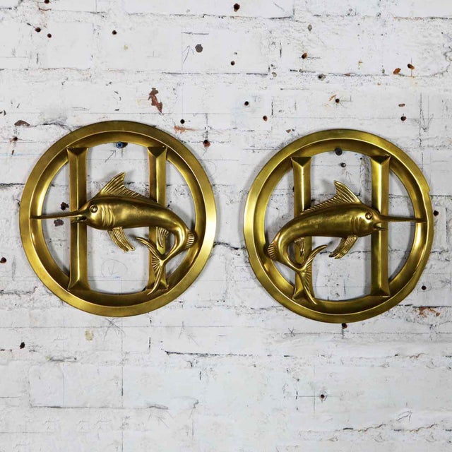 Pair Solid Brass Porthole Cover Grills With Swordfish Design Nautical Decor Chairish