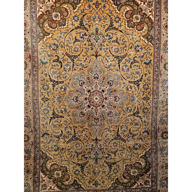 Vintage Persian Tabriz Rug, Handwoven Wool, Floral Pattern, Moss Green & Caramel, 7’ X 10’ For Sale - Image 11 of 12