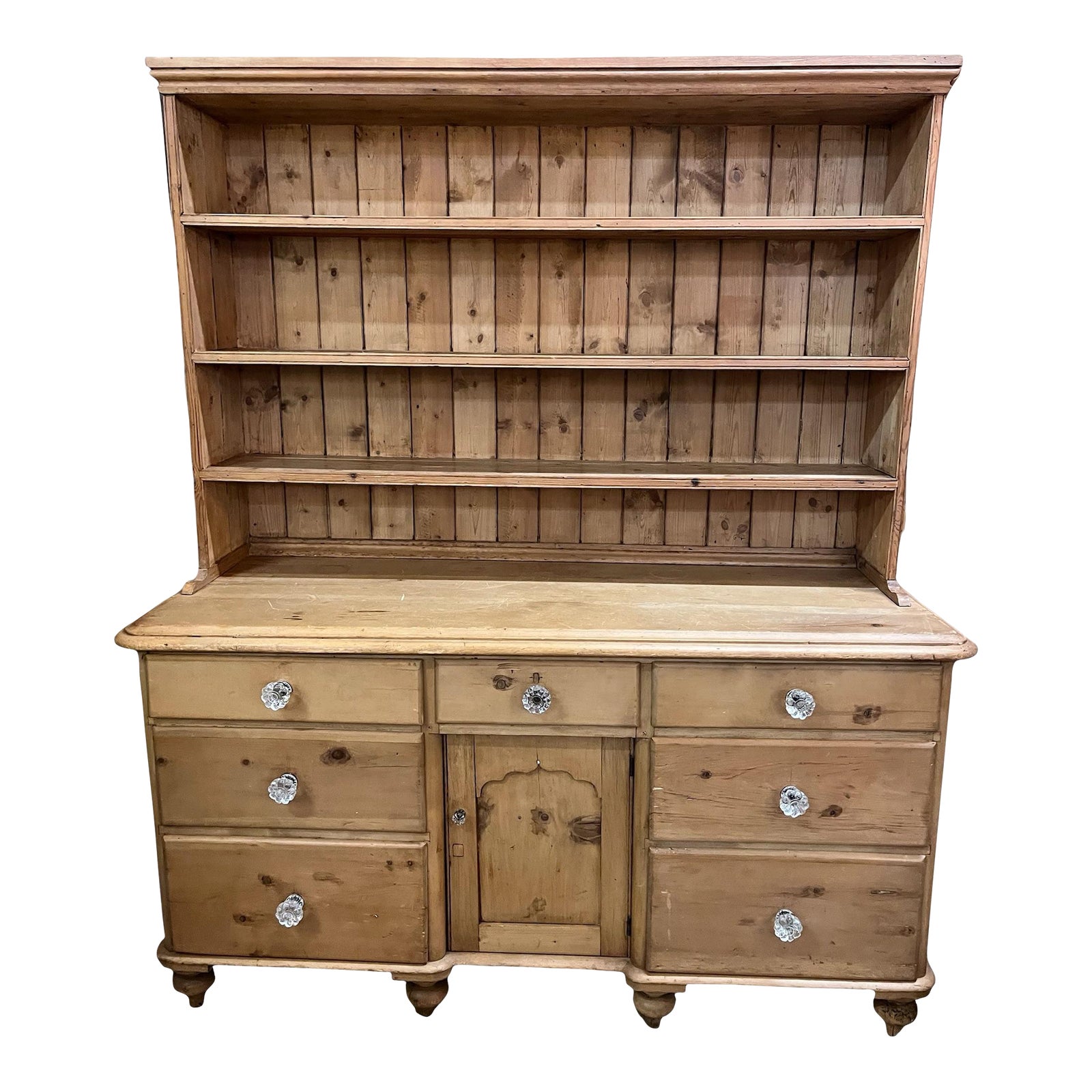 Victorian Pine Kitchen Hutch With Glass Knobs | Chairish